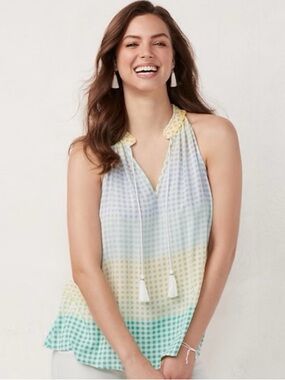 LC Lauren Conrad Checked Print Tank with Tassels